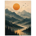 Layered mountain peaks, golden sun and peaceful lake by SHUBHNAM