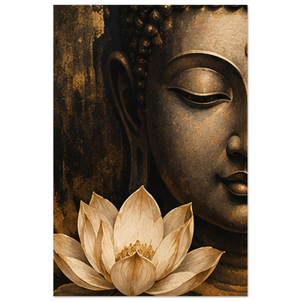 Golden Buddha and lotus artwork in warm tones by SHUBHNAM