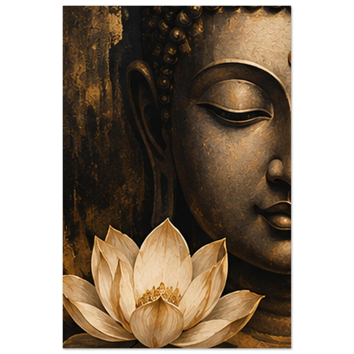 Golden Buddha and lotus artwork in warm tones by SHUBHNAM