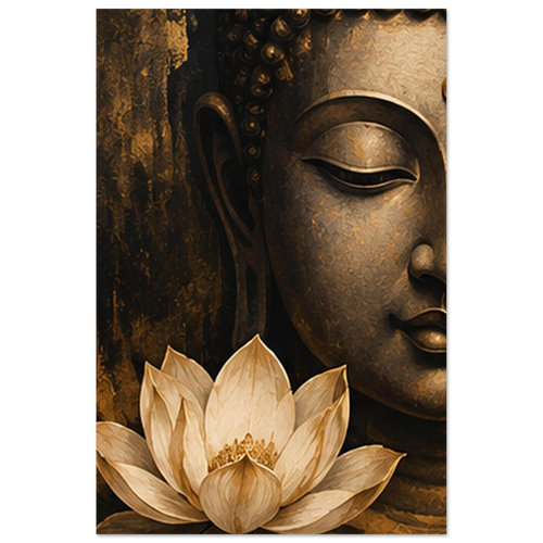 Golden Buddha and lotus artwork in warm tones by SHUBHNAM