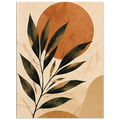 Dark botanical leaves with a terracotta sun on a neutral background by SHUBHNAM