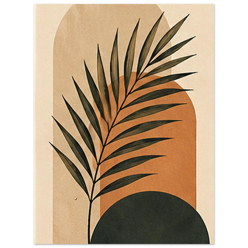 Palm leaf over terracotta, olive and neutral geometric shapes by SHUBHNAM