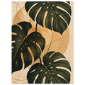 Deep olive Monstera leaves on a textured golden background by SHUBHNAM